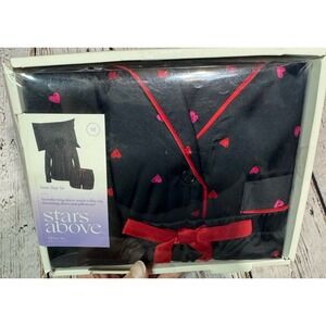 Stars Above silky black red heart pajama set w/ pillowcase - women's medium NEW